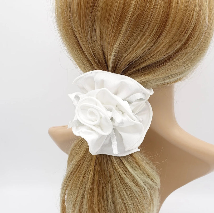 AMELIA - Satin Side Flower Scrunchie