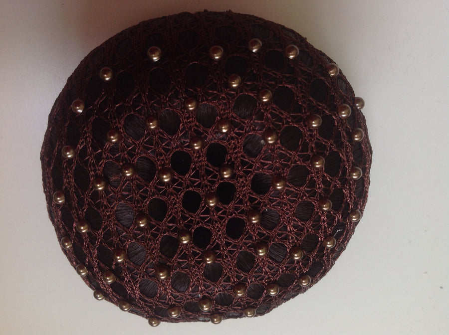 Fine Brown Lace bun nets plain, swarovski Crystals and Pearls